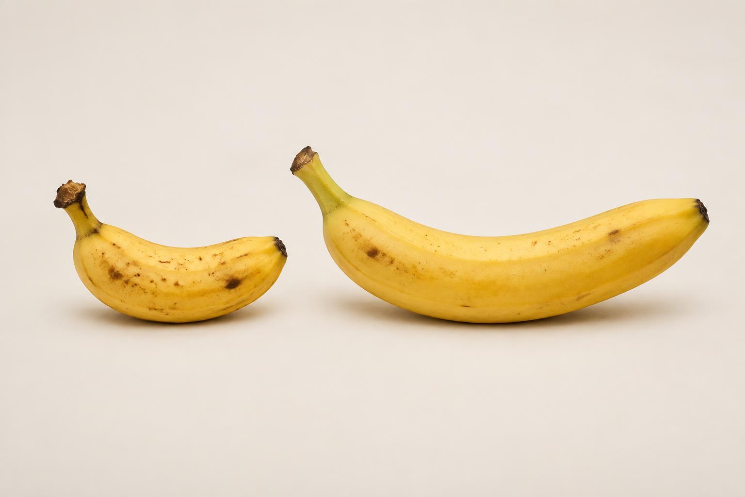 Uma banana pequena ao lado de uma banana maior